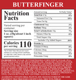 Nutrition Label for Butterfinger.  Important Allergen Information:  Contains Milk, Peanuts, Soy.  Manufactured on the same equipment that processes Coconut, Egg, Tree Nuts, Wheat.