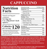 The Nutrition Label for Cappuccino Fudge.  Important Allergy Information:  Contains Soy, Milk.  Manufactured on the same equipment that processes Wheat, Egg, Tree Nuts, Peanuts, Coconut.