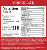 The Nutrition Label for Chocolate Fudge.  Important Allergen Information:  Contains Soy, Milk.  Manufactured on the same equipment that processes Egg, Wheat, Peanuts, Tree Nuts, Coconut. 